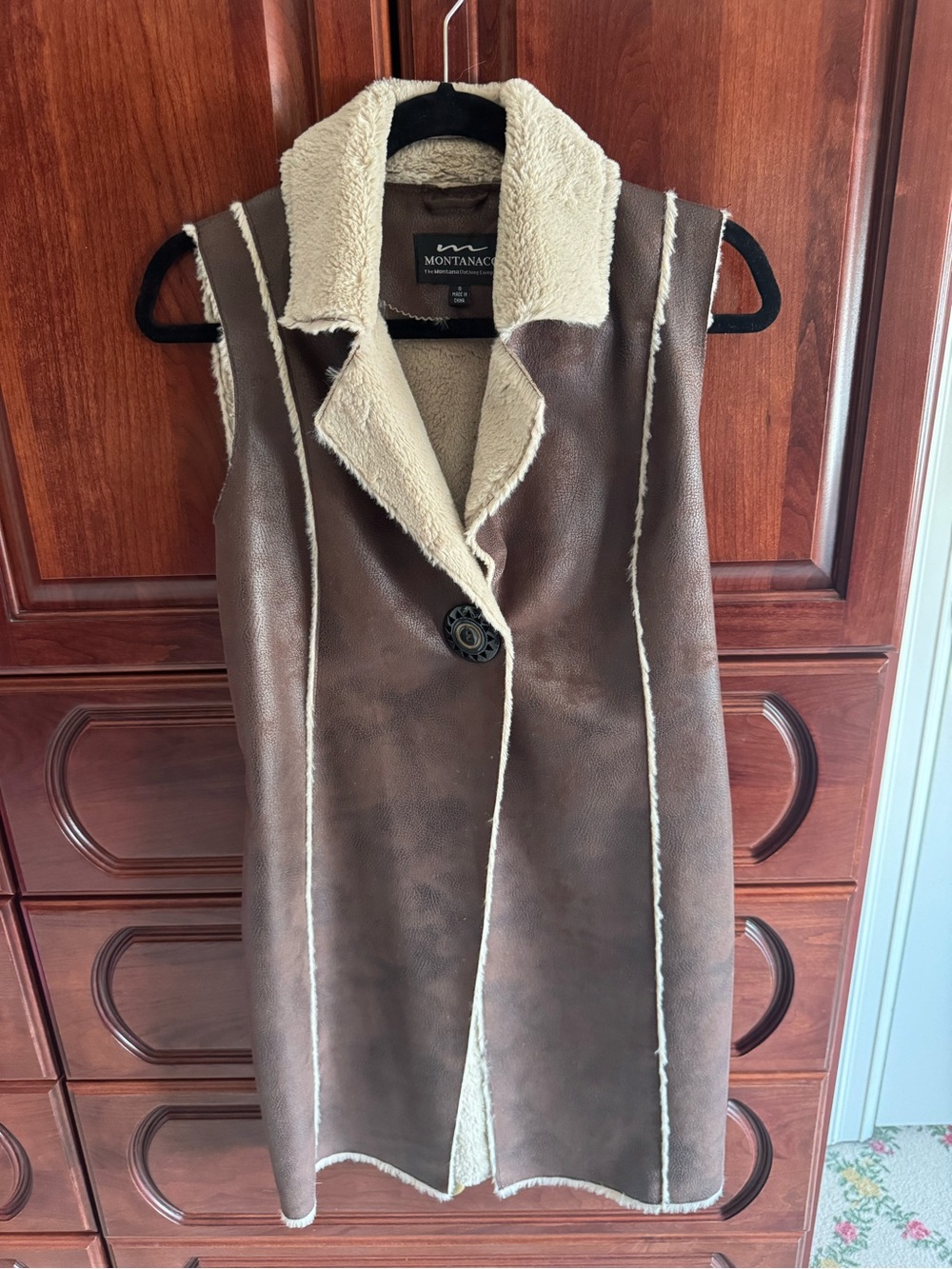 Brown Faux-Shearling Long Vest